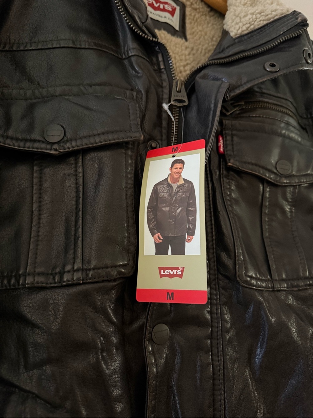 NWT✨ Levi’s Men’s Sherpa Lined Faux Leather Jacket Brown Medium M - Picture 5 of 8